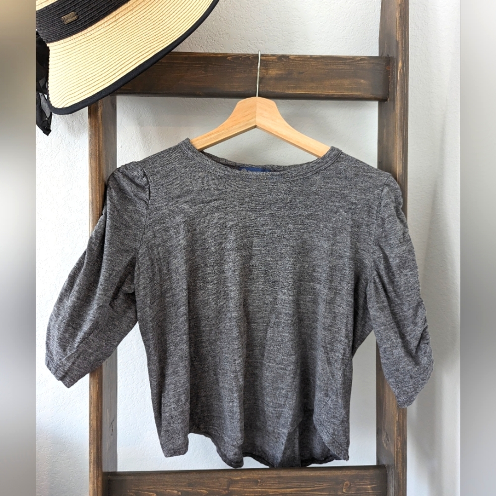 Crop Democracy Gray 3/4 Ruffled Sleeve Top